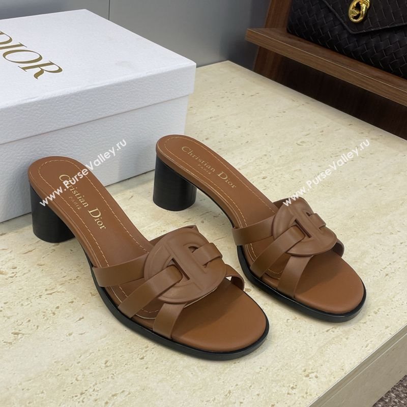 Dior D-Club Heeled Slides Sandal 6cm in Calfskin Leather Brown 2025 DR121701 (JC-251217013)