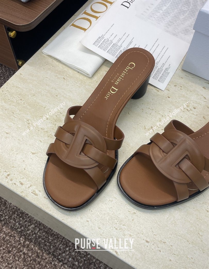 Dior D-Club Heeled Slides Sandal 6cm in Calfskin Leather Brown 2025 DR121701 (JC-251217013)