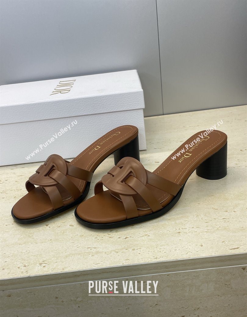 Dior D-Club Heeled Slides Sandal 6cm in Calfskin Leather Brown 2025 DR121701 (JC-251217013)