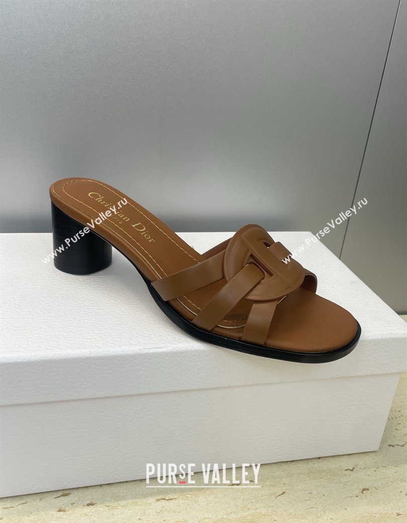 Dior D-Club Heeled Slides Sandal 6cm in Calfskin Leather Brown 2025 DR121701 (JC-251217013)