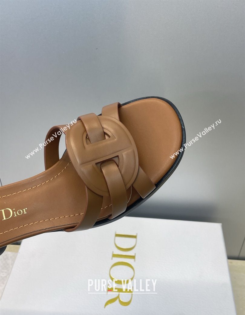 Dior D-Club Heeled Slides Sandal 6cm in Calfskin Leather Brown 2025 DR121701 (JC-251217013)
