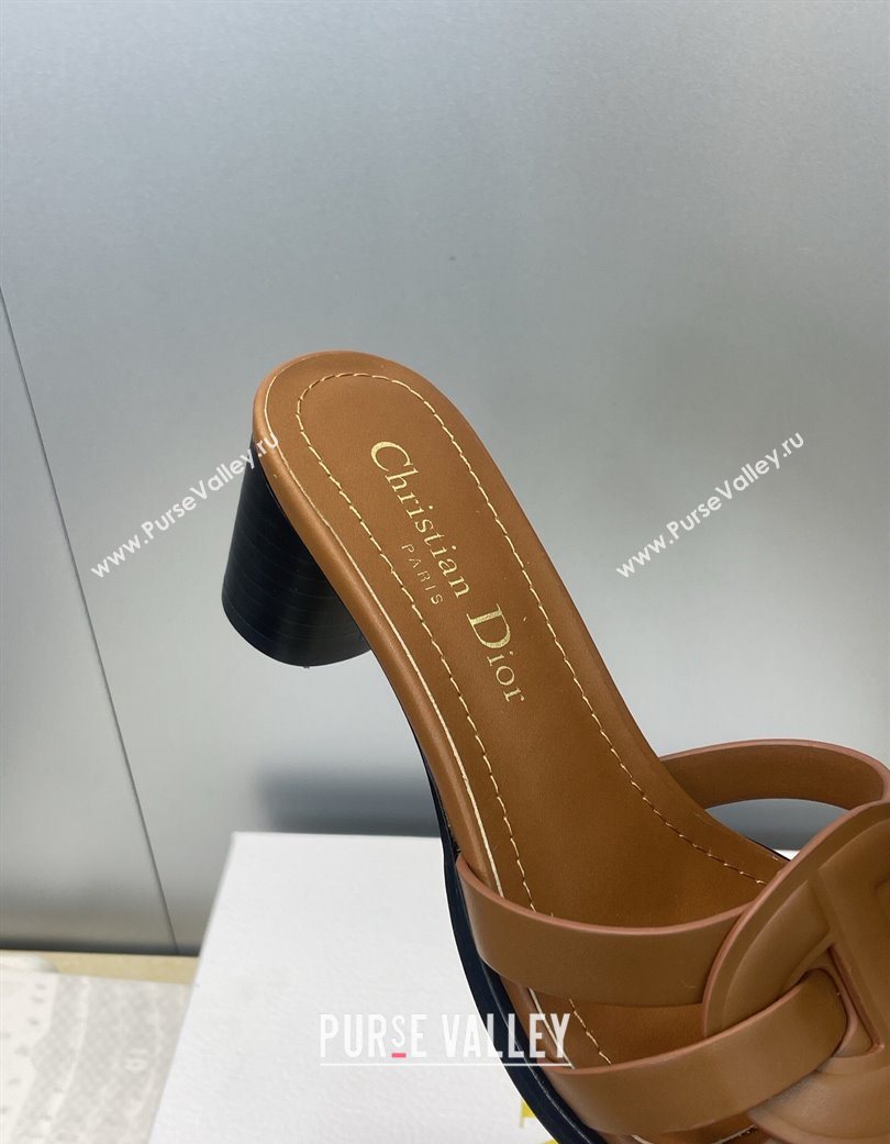 Dior D-Club Heeled Slides Sandal 6cm in Calfskin Leather Brown 2025 DR121701 (JC-251217013)