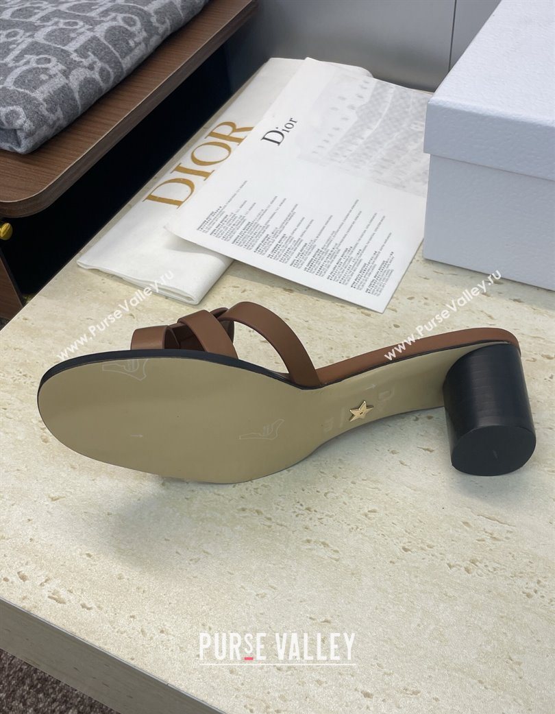 Dior D-Club Heeled Slides Sandal 6cm in Calfskin Leather Brown 2025 DR121701 (JC-251217013)