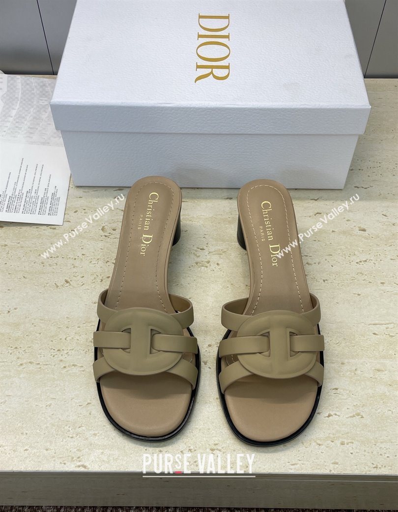 Dior D-Club Heeled Slides Sandal 6cm in Calfskin Leather Beige 2025 DR121701 (JC-251217014)