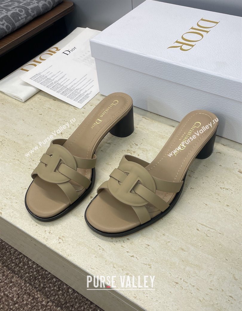 Dior D-Club Heeled Slides Sandal 6cm in Calfskin Leather Beige 2025 DR121701 (JC-251217014)