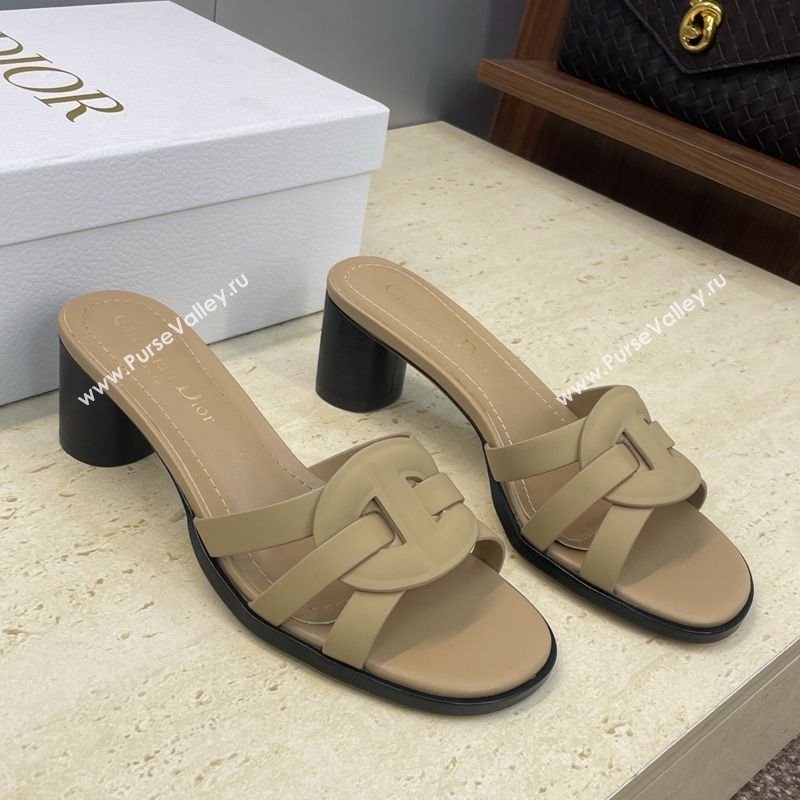 Dior D-Club Heeled Slides Sandal 6cm in Calfskin Leather Beige 2025 DR121701 (JC-251217014)