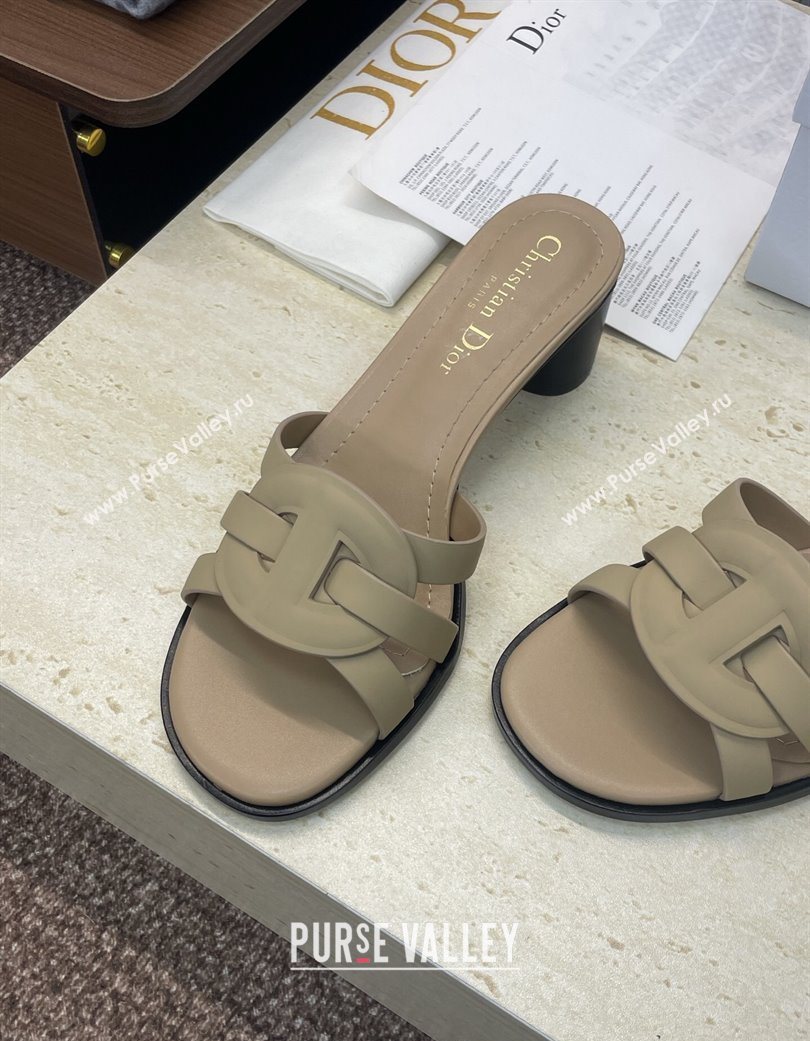 Dior D-Club Heeled Slides Sandal 6cm in Calfskin Leather Beige 2025 DR121701 (JC-251217014)