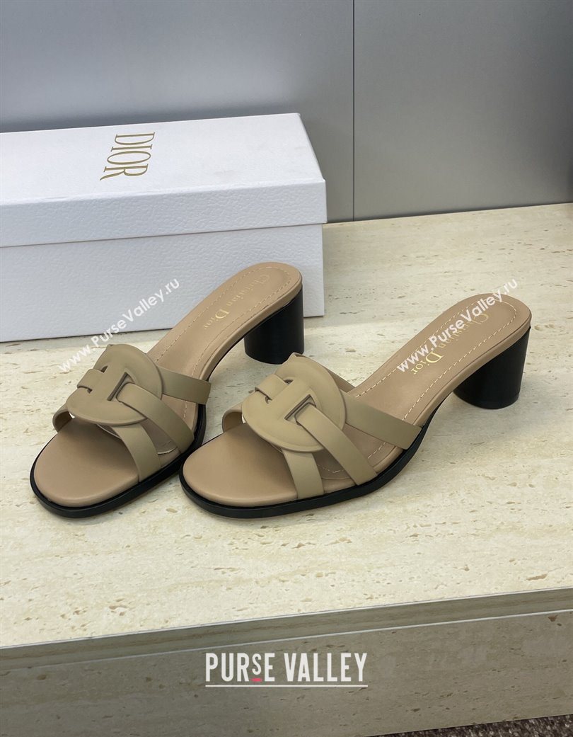 Dior D-Club Heeled Slides Sandal 6cm in Calfskin Leather Beige 2025 DR121701 (JC-251217014)