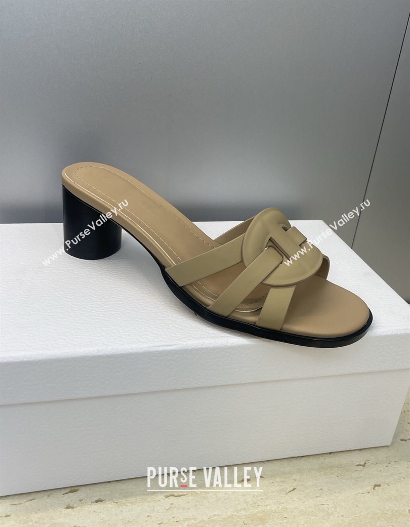 Dior D-Club Heeled Slides Sandal 6cm in Calfskin Leather Beige 2025 DR121701 (JC-251217014)