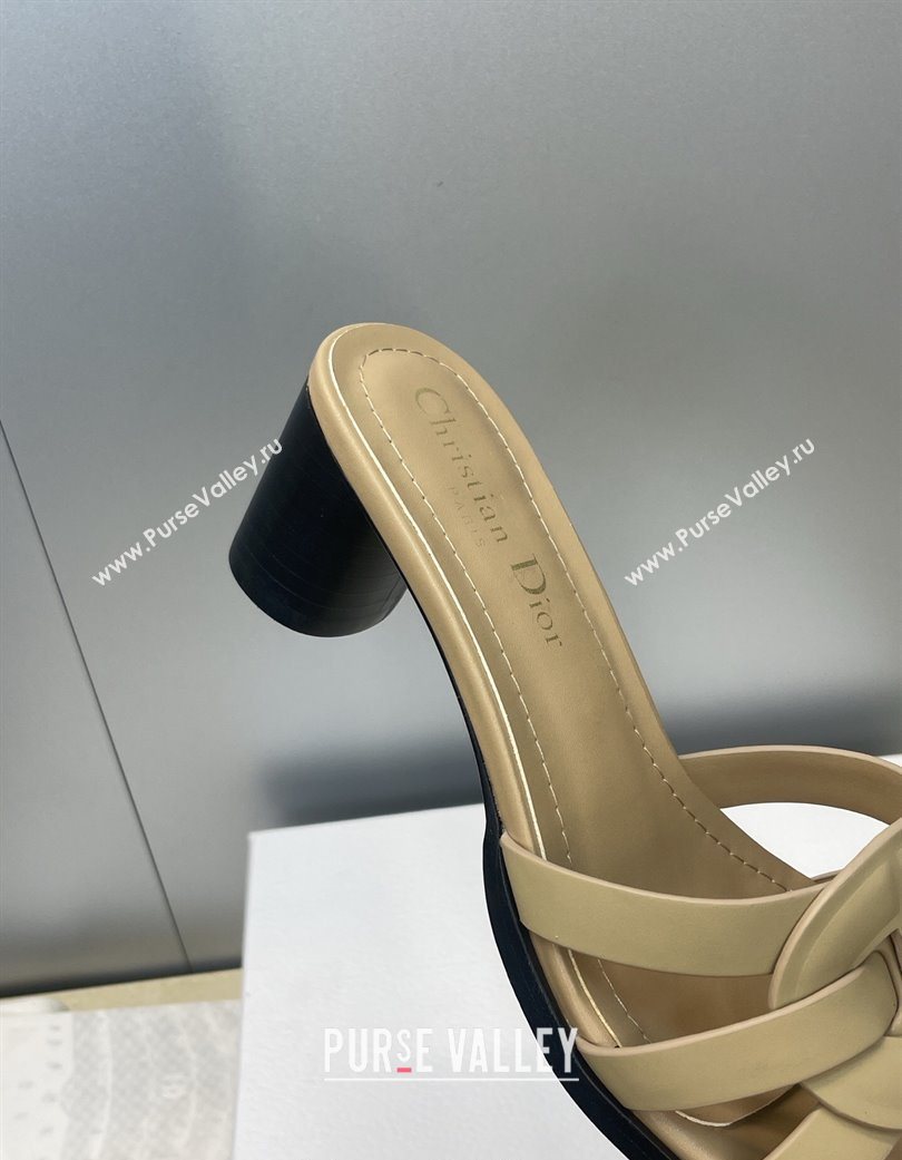 Dior D-Club Heeled Slides Sandal 6cm in Calfskin Leather Beige 2025 DR121701 (JC-251217014)