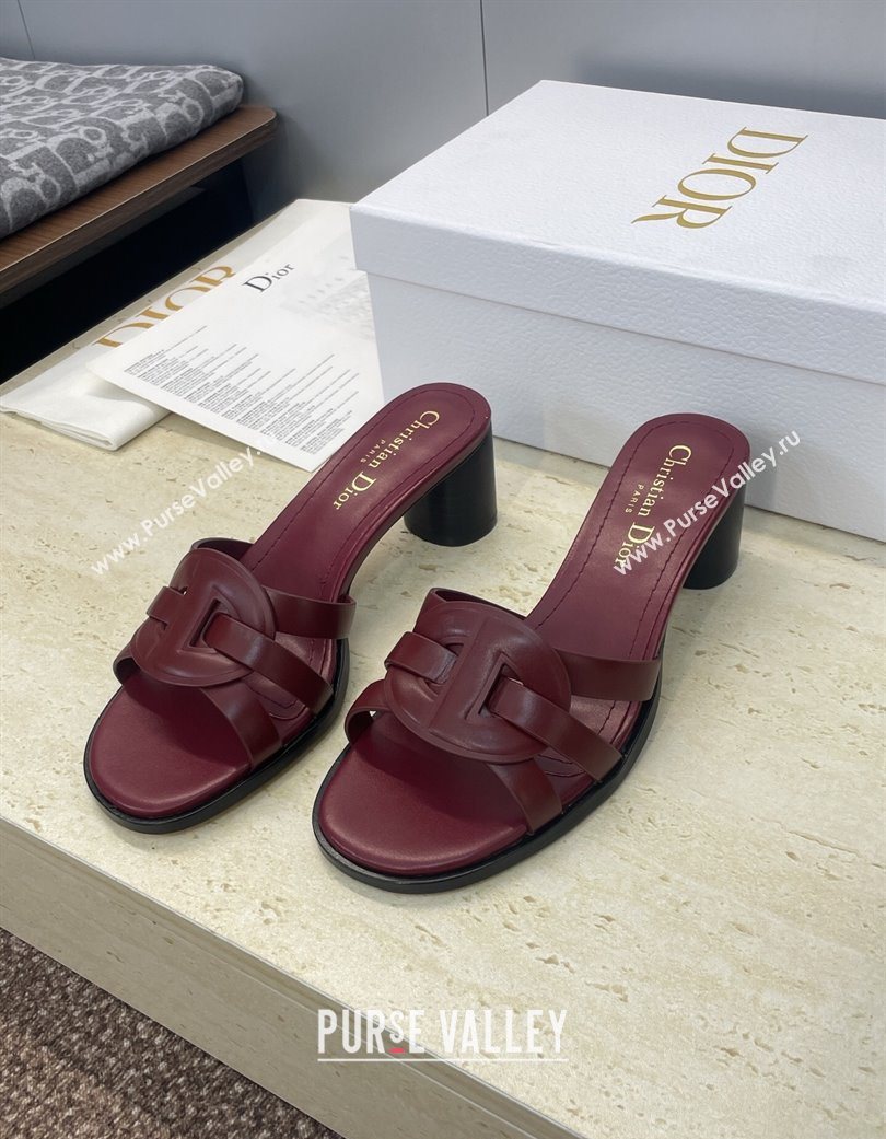 Dior D-Club Heeled Slides Sandal 6cm in Calfskin Leather Dark Burgundy 2025 DR121701 (JC-251217015)