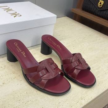 Dior D-Club Heeled Slides Sandal 6cm in Calfskin Leather Dark Burgundy 2025 DR121701 (JC-251217015)