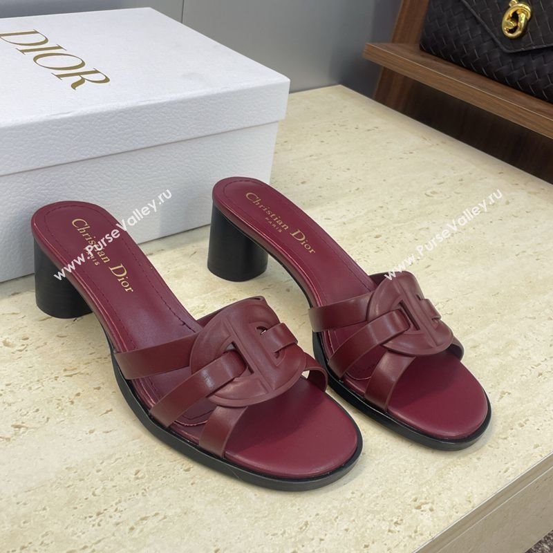 Dior D-Club Heeled Slides Sandal 6cm in Calfskin Leather Dark Burgundy 2025 DR121701 (JC-251217015)