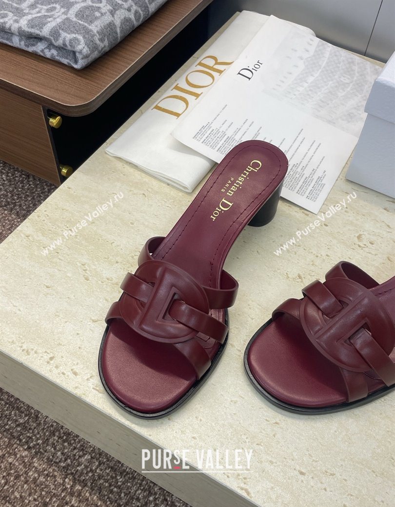Dior D-Club Heeled Slides Sandal 6cm in Calfskin Leather Dark Burgundy 2025 DR121701 (JC-251217015)