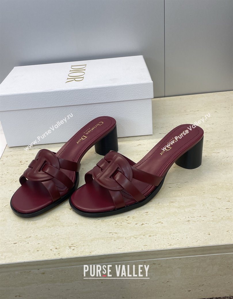 Dior D-Club Heeled Slides Sandal 6cm in Calfskin Leather Dark Burgundy 2025 DR121701 (JC-251217015)