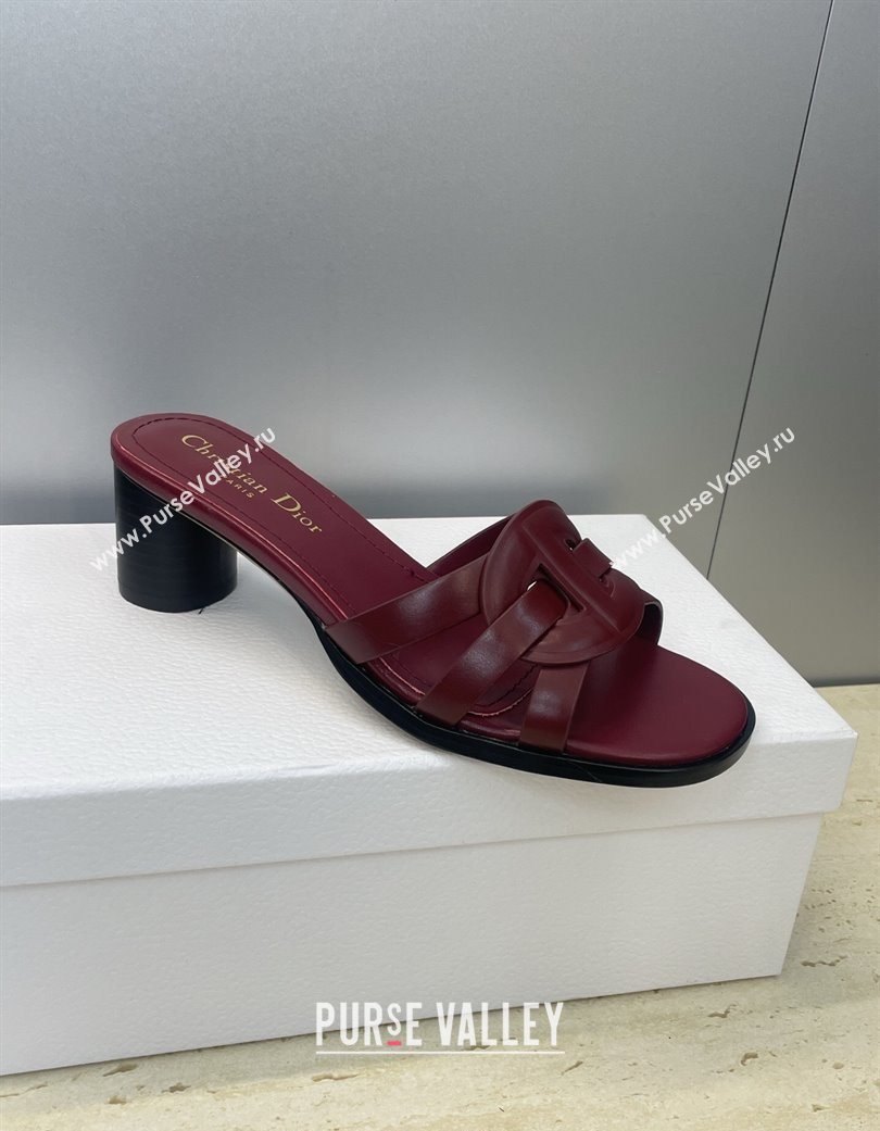 Dior D-Club Heeled Slides Sandal 6cm in Calfskin Leather Dark Burgundy 2025 DR121701 (JC-251217015)