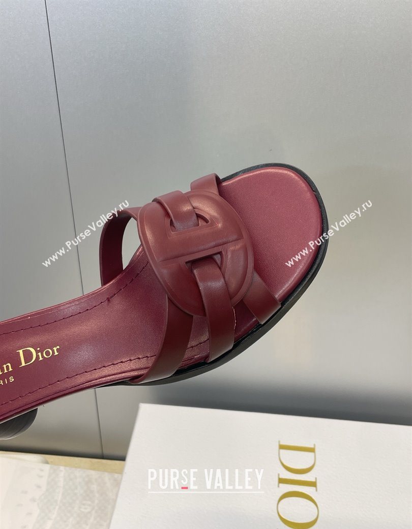 Dior D-Club Heeled Slides Sandal 6cm in Calfskin Leather Dark Burgundy 2025 DR121701 (JC-251217015)