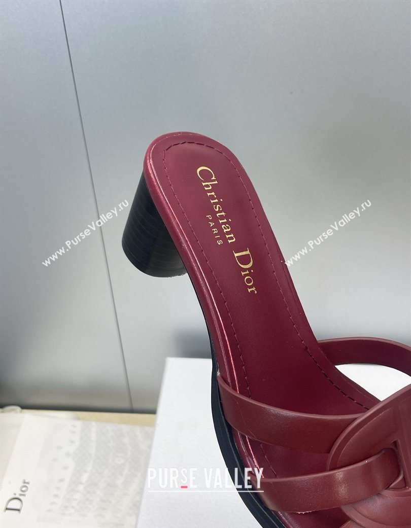 Dior D-Club Heeled Slides Sandal 6cm in Calfskin Leather Dark Burgundy 2025 DR121701 (JC-251217015)