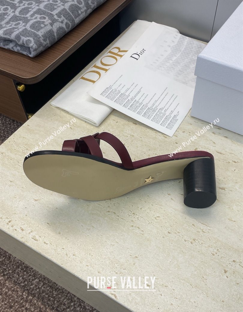 Dior D-Club Heeled Slides Sandal 6cm in Calfskin Leather Dark Burgundy 2025 DR121701 (JC-251217015)