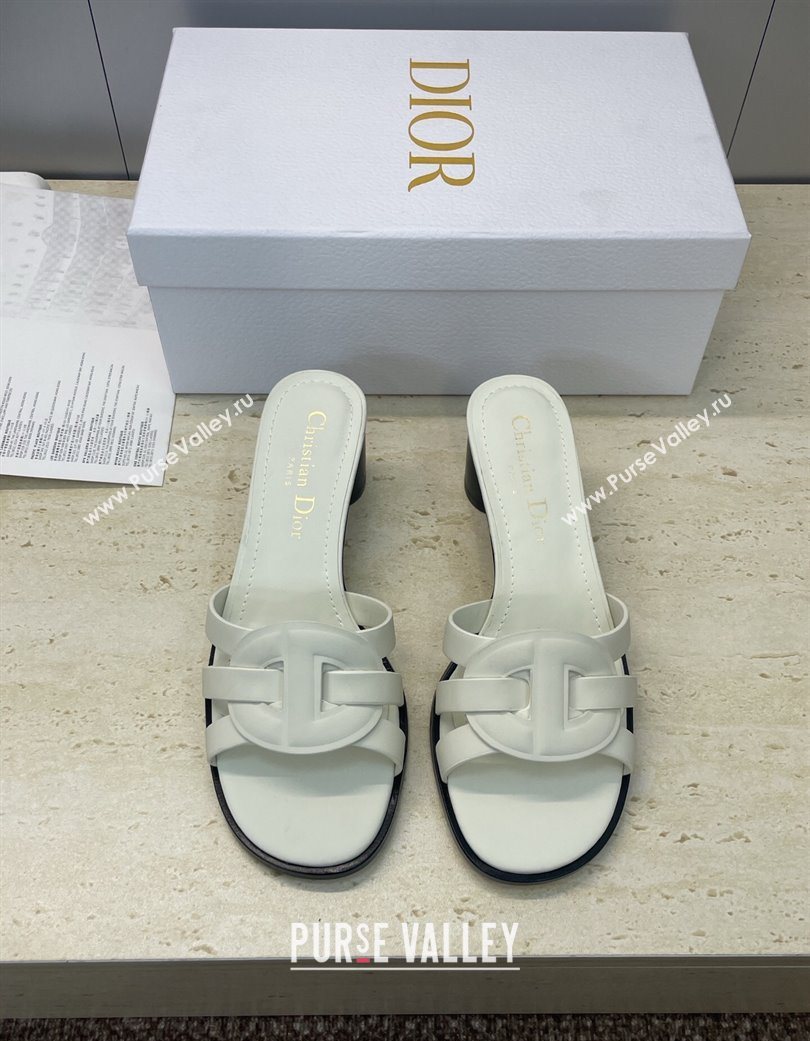 Dior D-Club Heeled Slides Sandal 6cm in Calfskin Leather White 2025 DR121701 (JC-251217016)