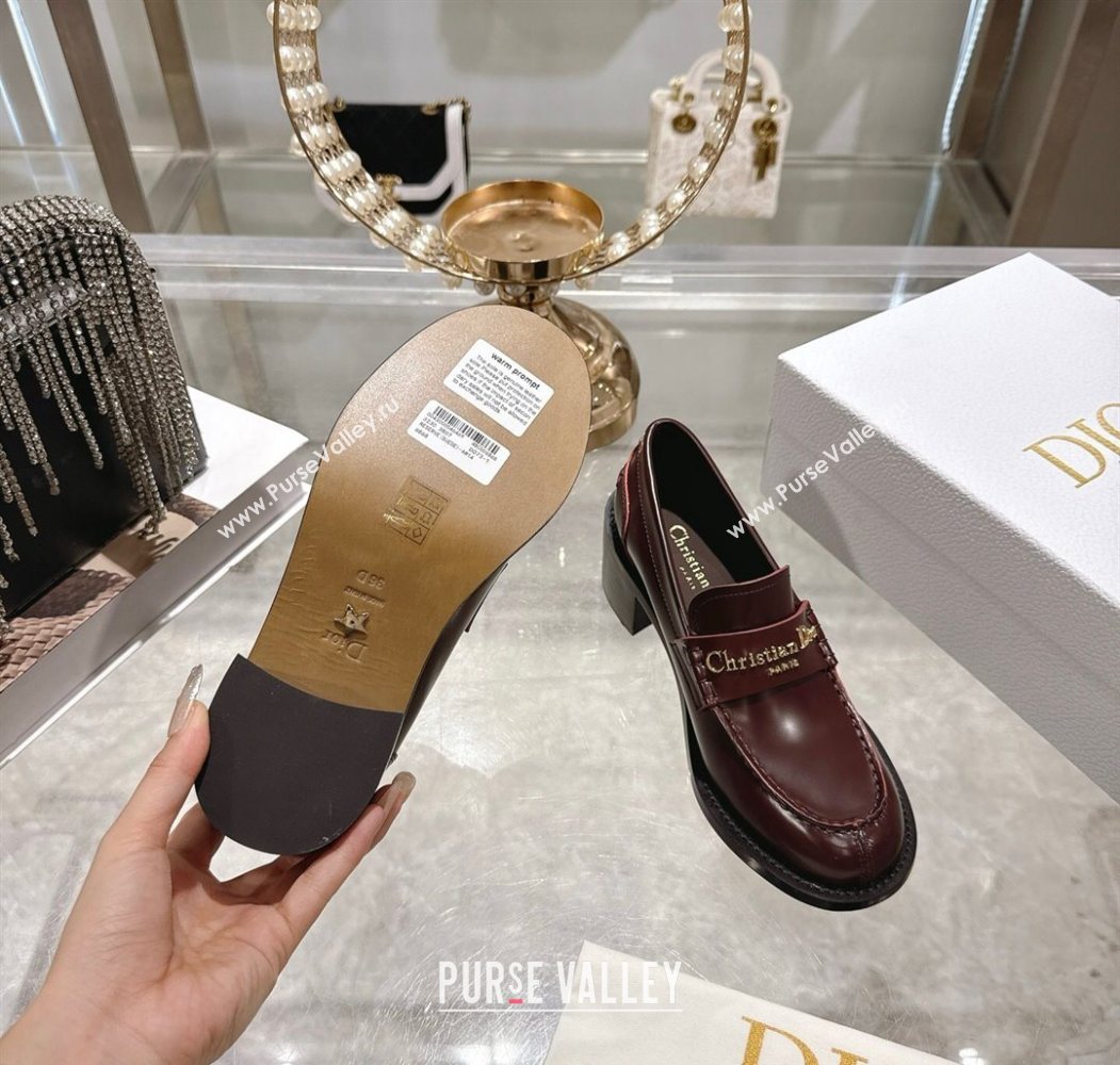 Dior Boy Loafer Pumps 5cm in Brushed Calfskin Leather Dark Burgundy 2025 1216 (MD-251216091)