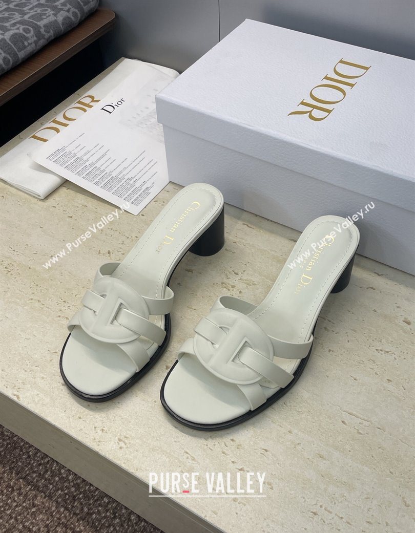 Dior D-Club Heeled Slides Sandal 6cm in Calfskin Leather White 2025 DR121701 (JC-251217016)