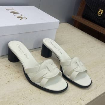Dior D-Club Heeled Slides Sandal 6cm in Calfskin Leather White 2025 DR121701 (JC-251217016)