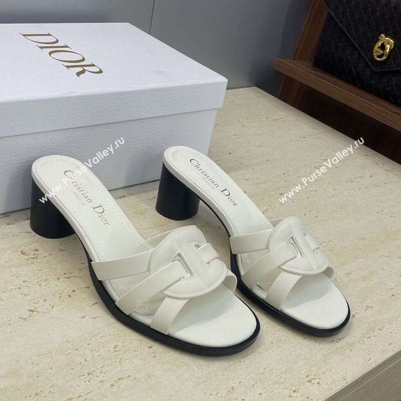 Dior D-Club Heeled Slides Sandal 6cm in Calfskin Leather White 2025 DR121701 (JC-251217016)