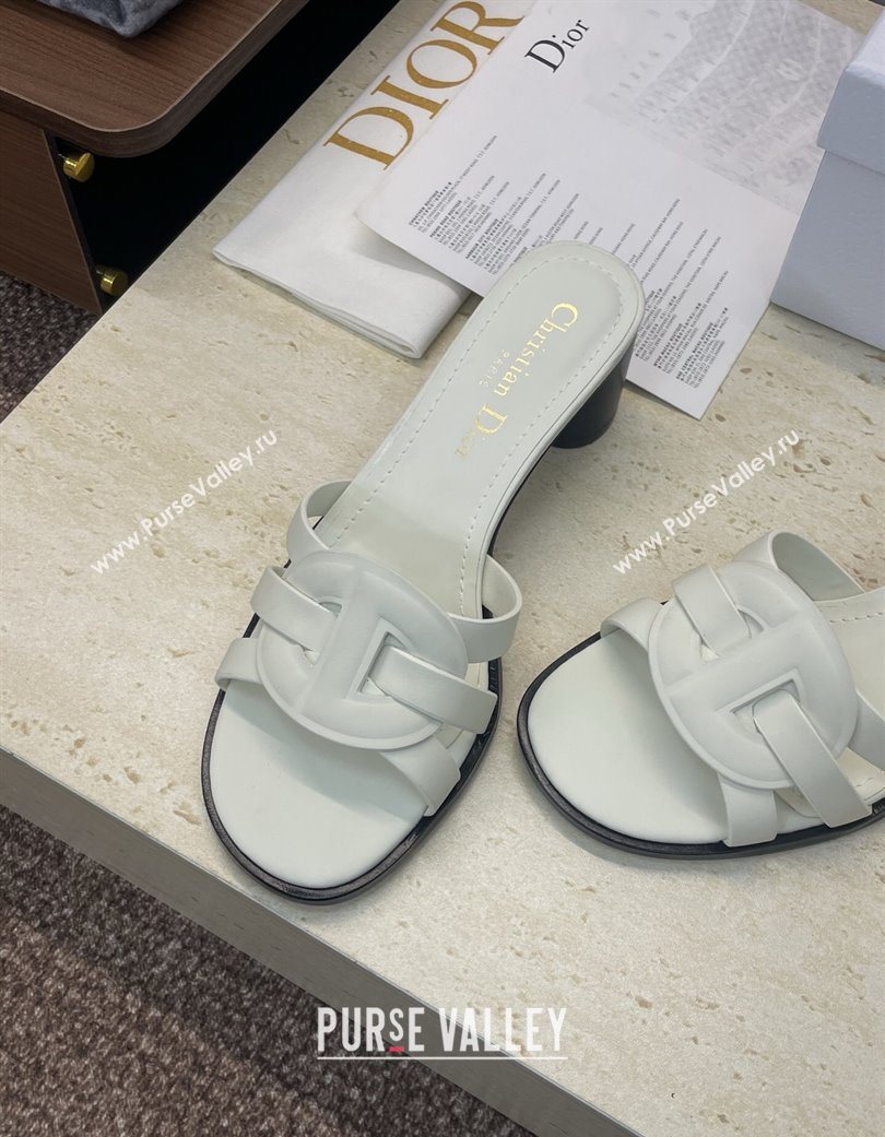 Dior D-Club Heeled Slides Sandal 6cm in Calfskin Leather White 2025 DR121701 (JC-251217016)