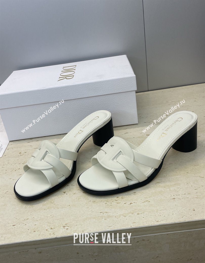 Dior D-Club Heeled Slides Sandal 6cm in Calfskin Leather White 2025 DR121701 (JC-251217016)