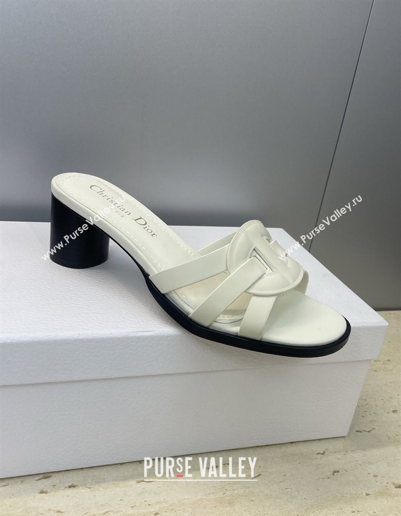 Dior D-Club Heeled Slides Sandal 6cm in Calfskin Leather White 2025 DR121701 (JC-251217016)