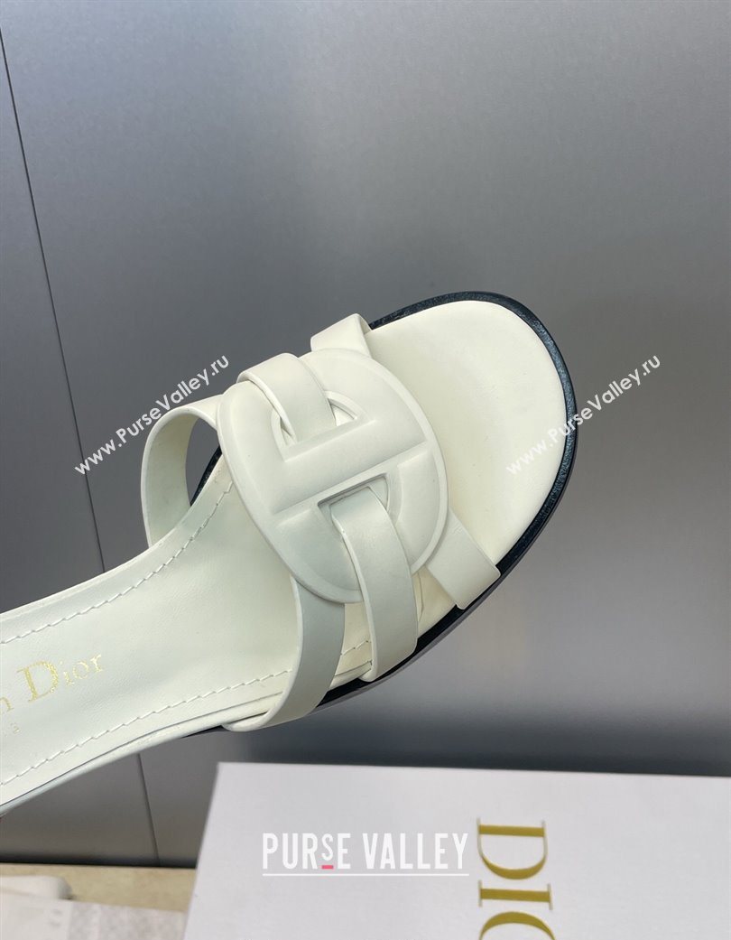 Dior D-Club Heeled Slides Sandal 6cm in Calfskin Leather White 2025 DR121701 (JC-251217016)
