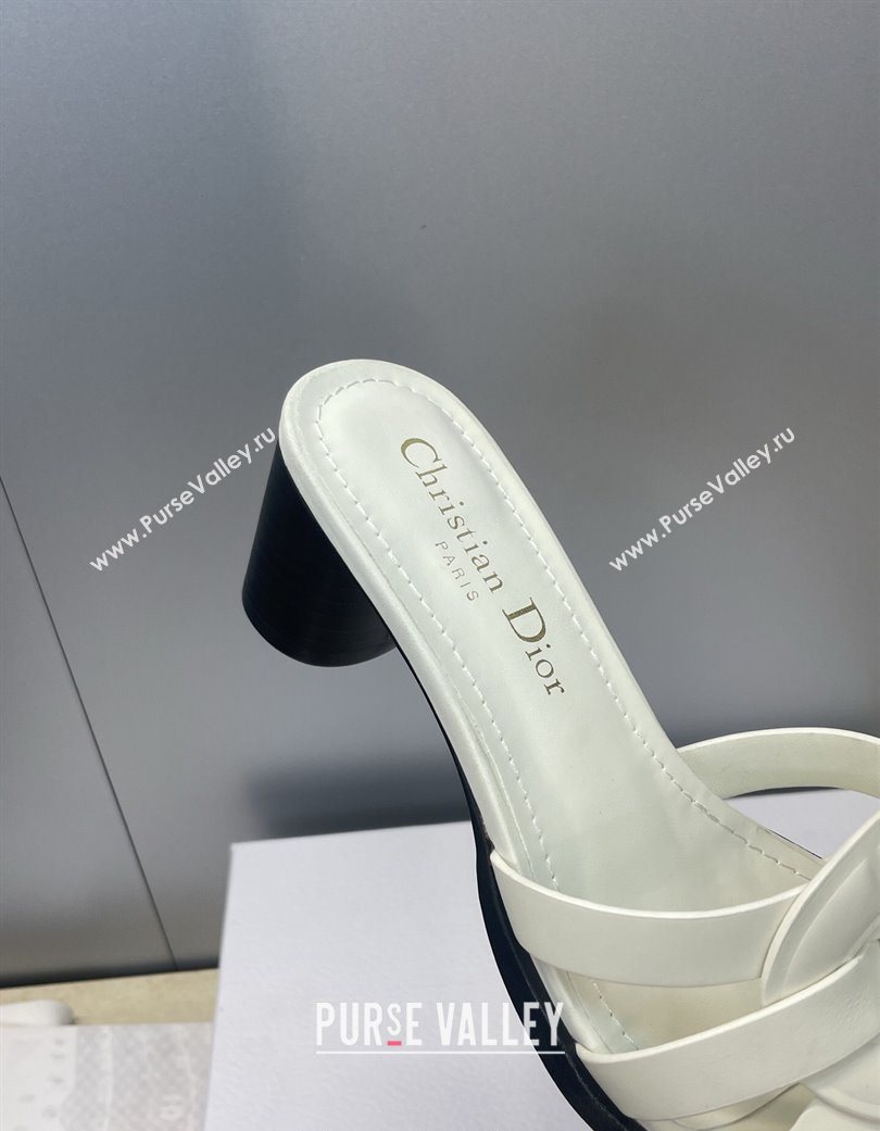 Dior D-Club Heeled Slides Sandal 6cm in Calfskin Leather White 2025 DR121701 (JC-251217016)