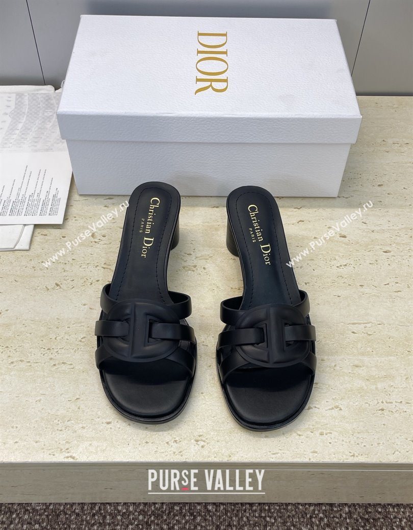 Dior D-Club Heeled Slides Sandal 6cm in Calfskin Leather Black 2025 DR121701 (JC-251217017)