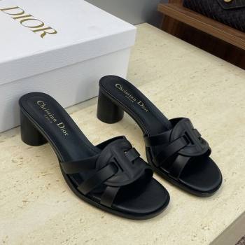Dior D-Club Heeled Slides Sandal 6cm in Calfskin Leather Black 2025 DR121701 (JC-251217017)