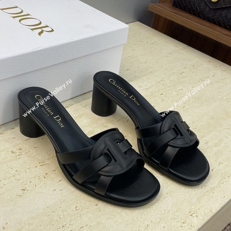 Dior D-Club Heeled Slides Sandal 6cm in Calfskin Leather Black 2025 DR121701 (JC-251217017)