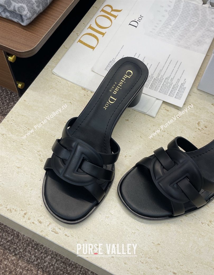 Dior D-Club Heeled Slides Sandal 6cm in Calfskin Leather Black 2025 DR121701 (JC-251217017)