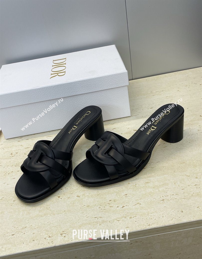 Dior D-Club Heeled Slides Sandal 6cm in Calfskin Leather Black 2025 DR121701 (JC-251217017)