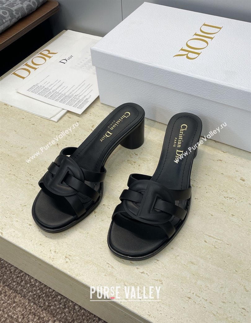 Dior D-Club Heeled Slides Sandal 6cm in Calfskin Leather Black 2025 DR121701 (JC-251217017)