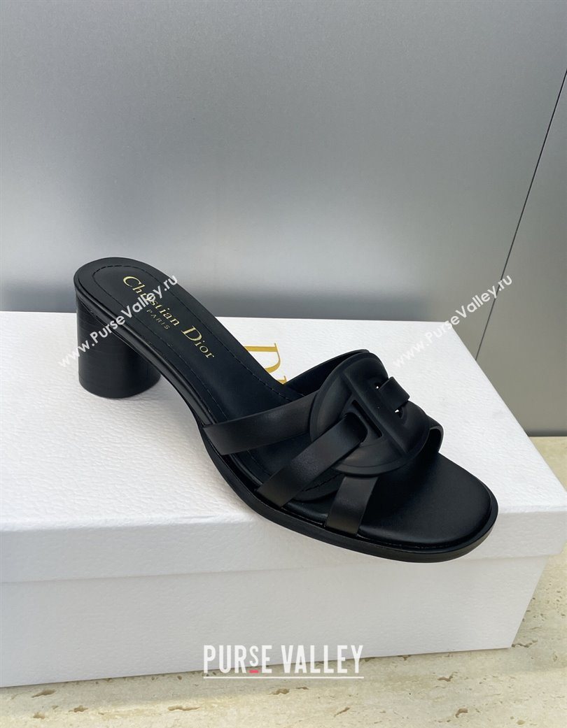Dior D-Club Heeled Slides Sandal 6cm in Calfskin Leather Black 2025 DR121701 (JC-251217017)