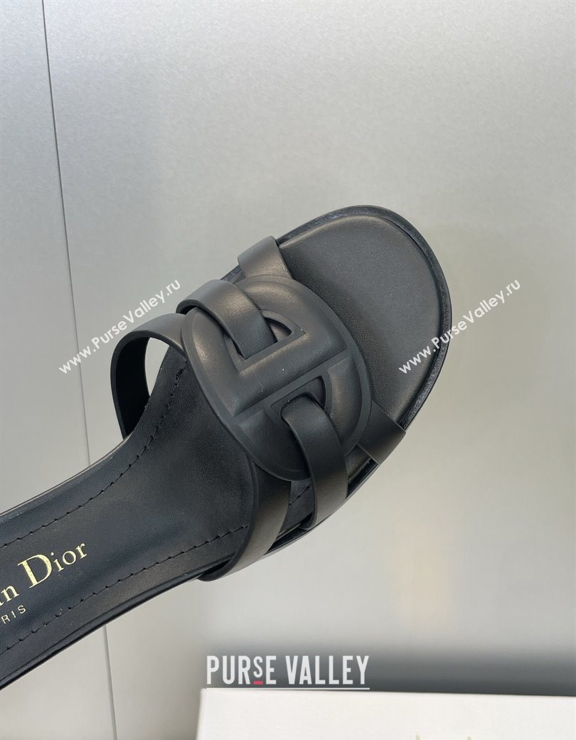 Dior D-Club Heeled Slides Sandal 6cm in Calfskin Leather Black 2025 DR121701 (JC-251217017)