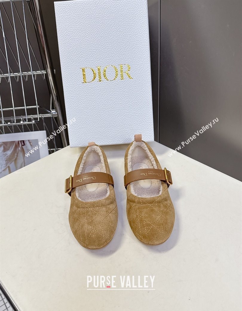 Dior DiorAlps Dior Frost Ballet Flats in Cannage Suede Camel 2025 DR121601 (MD-251216092)