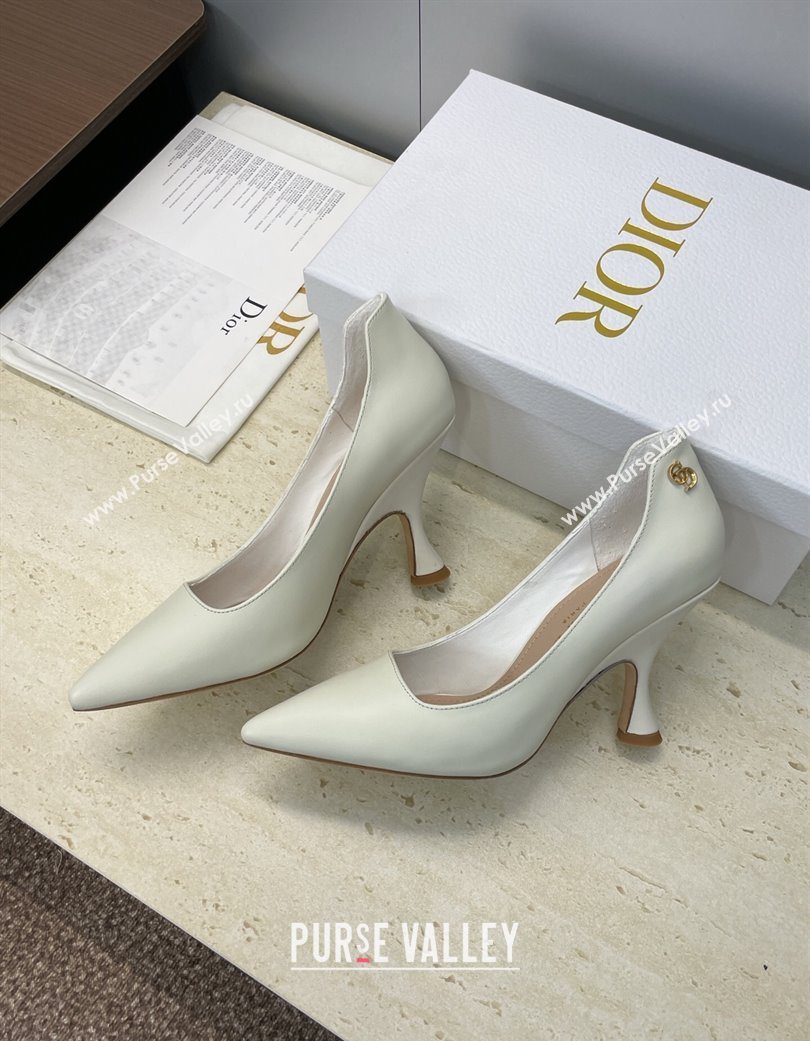 Dior D-Time Pumps 8cm in Calfskin Leather White 2025 DR121703 (JC-251217039)