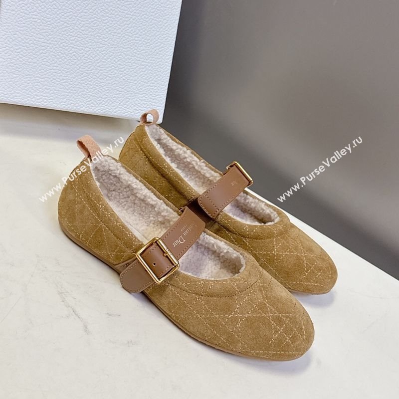 Dior DiorAlps Dior Frost Ballet Flats in Cannage Suede Camel 2025 DR121601 (MD-251216092)