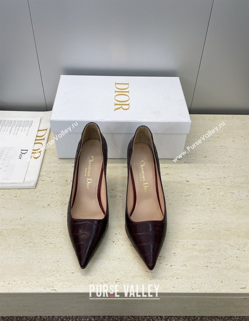 Dior D-Time Pumps 8cm in Embossed Leather Dark Brown 2025 DR121703 (JC-251217041)