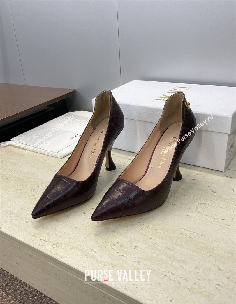 Dior D-Time Pumps 8cm in Embossed Leather Dark Brown 2025 DR121703 (JC-251217041)