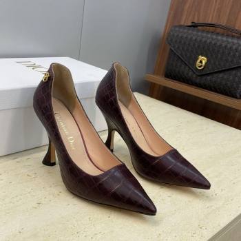 Dior D-Time Pumps 8cm in Embossed Leather Dark Brown 2025 DR121703 (JC-251217041)