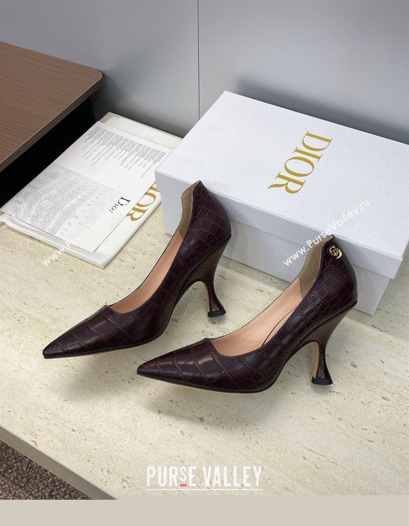 Dior D-Time Pumps 8cm in Embossed Leather Dark Brown 2025 DR121703 (JC-251217041)
