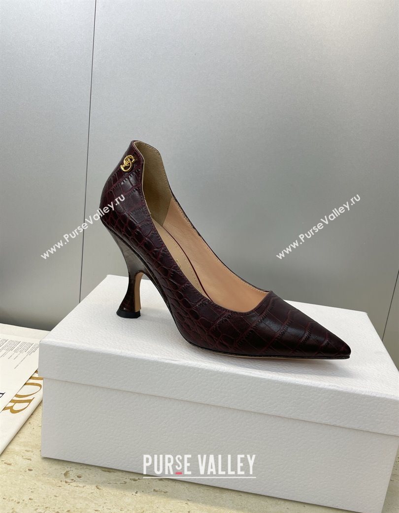 Dior D-Time Pumps 8cm in Embossed Leather Dark Brown 2025 DR121703 (JC-251217041)