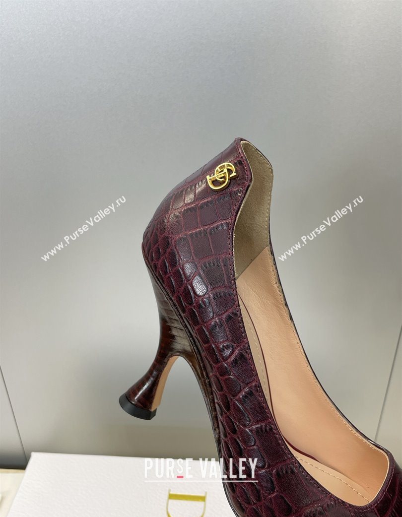Dior D-Time Pumps 8cm in Embossed Leather Dark Brown 2025 DR121703 (JC-251217041)